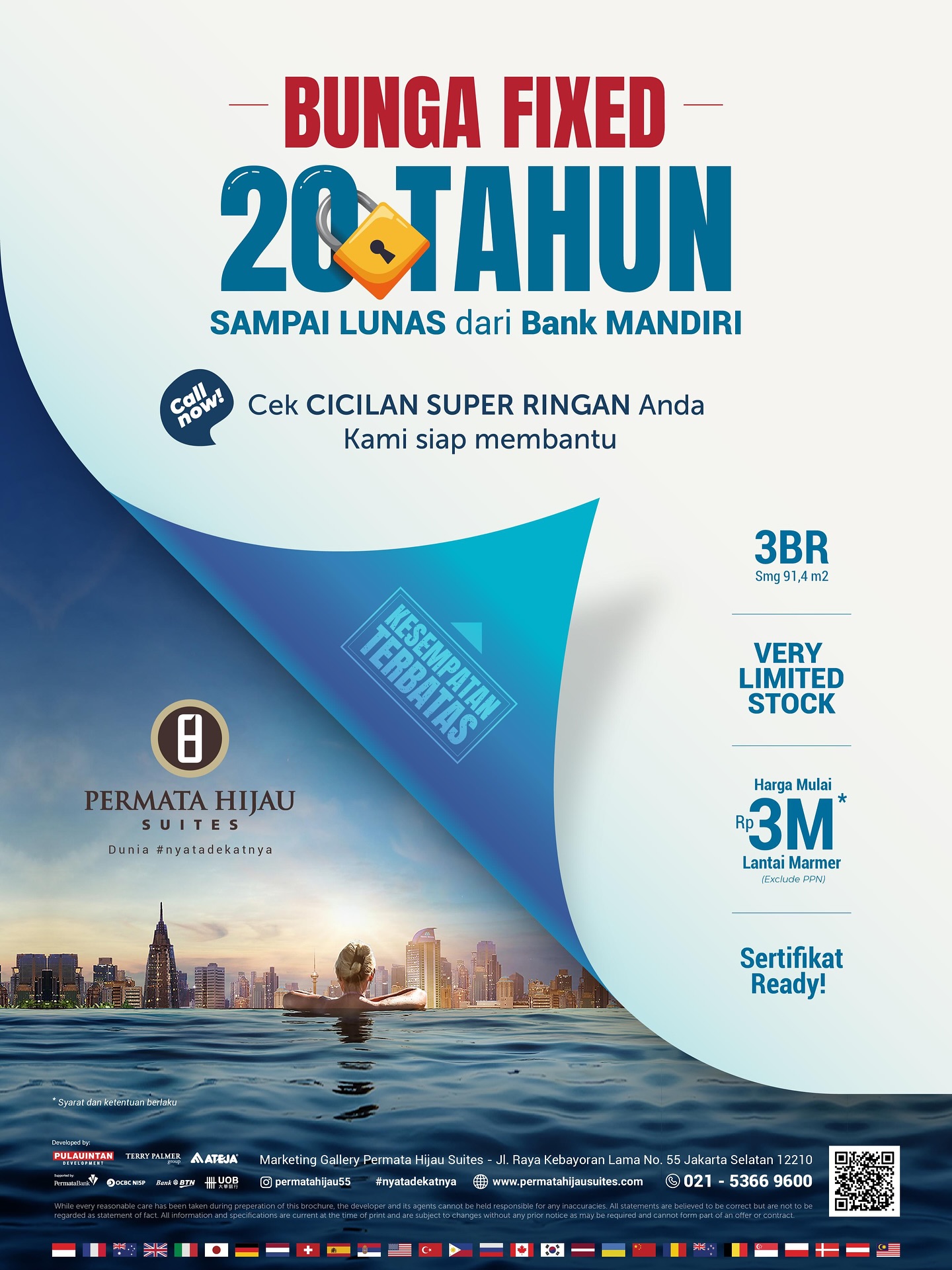 ✨ Kesempatan Emas Punya Hunian Mewah di Jantung Jakarta!
Nikmati Bunga Fixed 20 Tahun Sampai Lunas dari Bank Mandiri 🔒
💰 Cicilan super ringan – Harga mulai Rp 3 M-an
🏡 Unit 3BR dengan lantai marmer & sertifikat ready!
Stok sangat terbatas — Yuk, wujudkan hunian impianmu di Permata Hijau Suites ✨
📞 Hubungi kami sekarang 021 - 5366 9500 atau kunjungi Marketing Gallery Permata Hijau Suites.
#PermataHijauSuites #NyataDekatnya #ApartemenJakarta #InvestasiProperti #BankMandiri #HunianMewah #CicilanRingan
