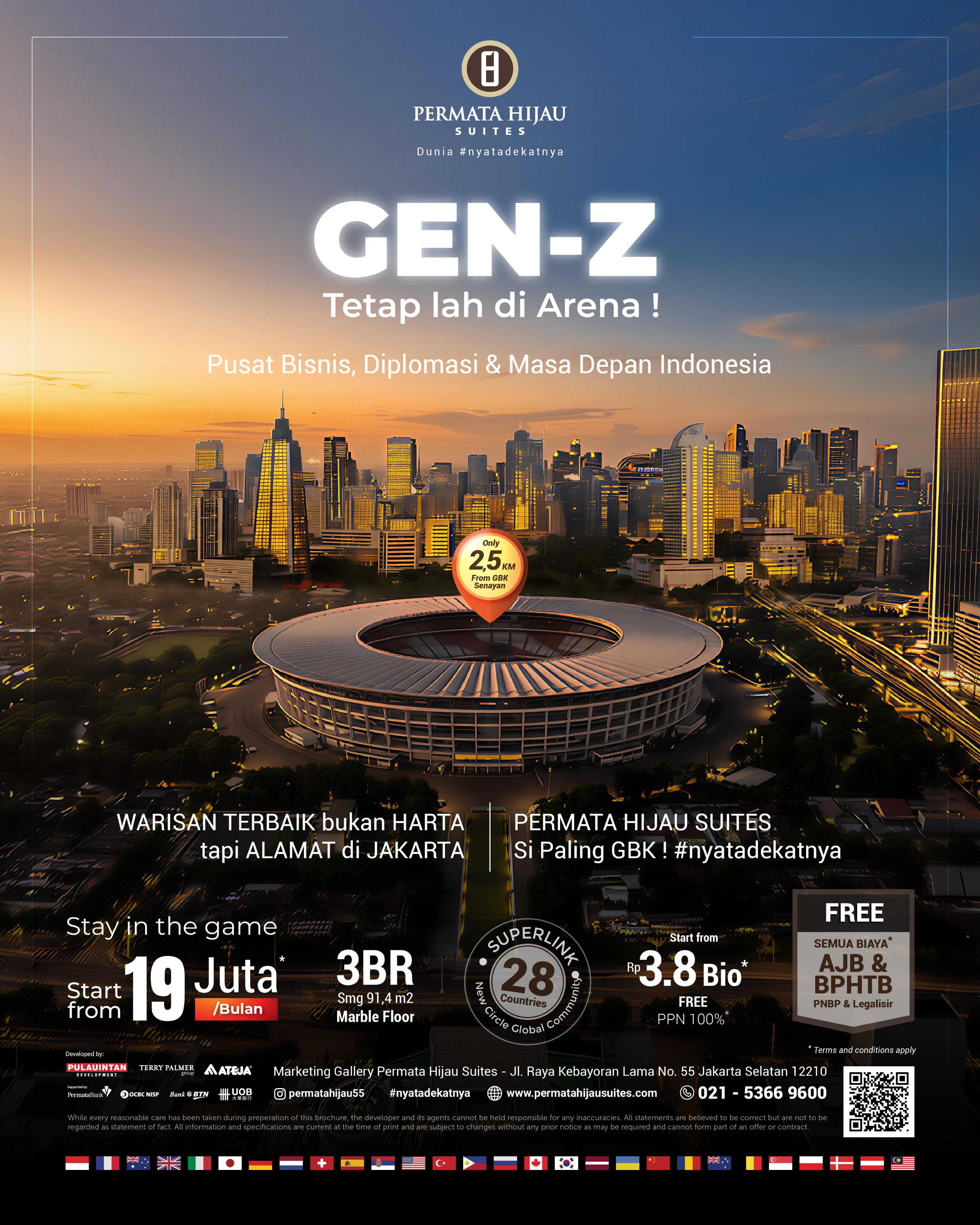 Warisan Terbaik Bukan Harta, Tapi Alamat di Jakarta!

Selama ini kita berpikir warisan terbaik untuk anak adalah uang, saham, atau tanah di kampung.

Tapi zaman berubah.

Generasi Z tidak butuh mobil mewah yang turun harga 30% begitu keluar dealer.

Mereka butuh alamat strategis di pusat bisnis, diplomasi, dan masa depan Indonesia. JAKARTA !

Permata Hijau Suites — si Paling GBK
📍Hanya 2,5 Km dari Senayan
🌏Superlink ke 28 Negara, saat ini

Ini bukan sekadar hunian. 
Ini adalah tiket untuk tetap stay in the game !

GEN-Z, be a #gamechanger !

#apartment
#permatahijausuites #nyatadekatnya 
#jakarta
investasiproperti